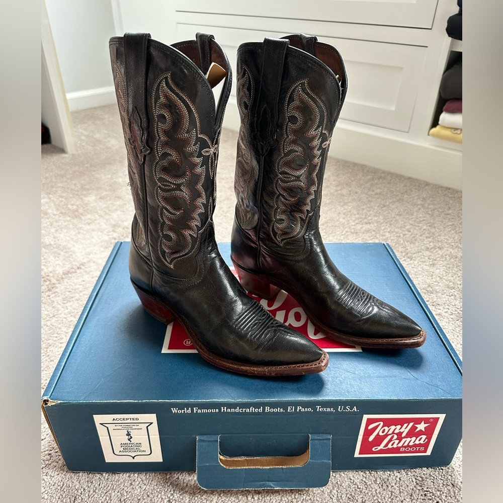 Vintage Tony Lama Black Western Boots Women's 6.5-EUC w/box